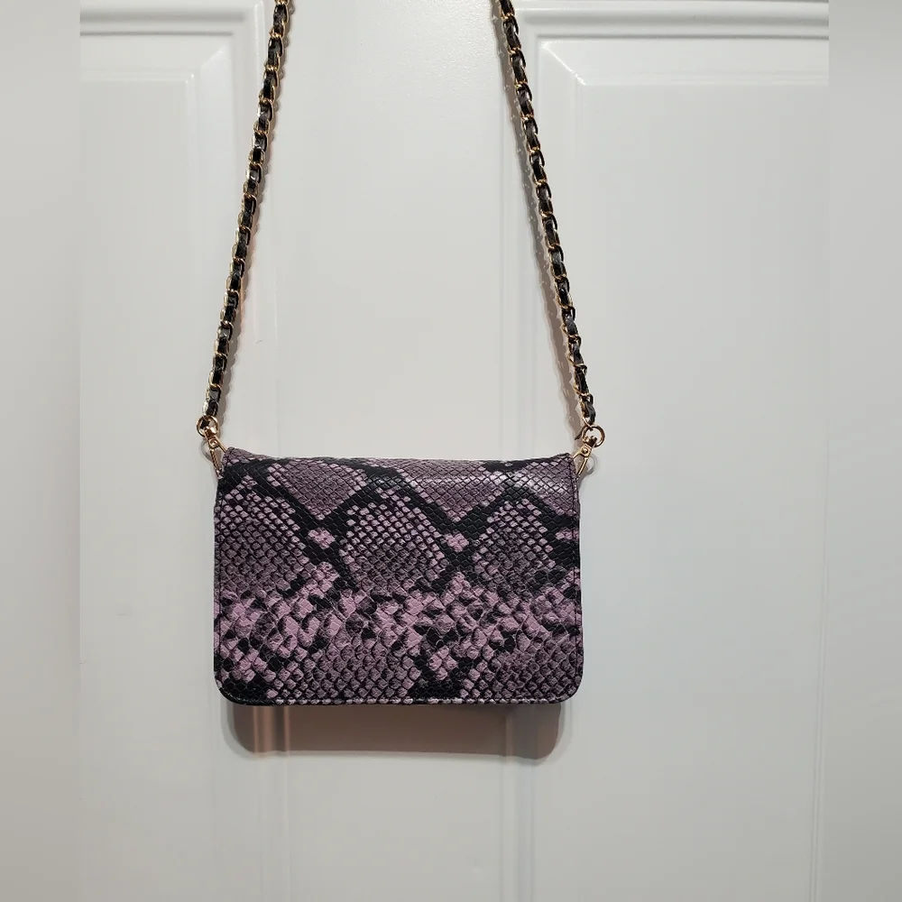 Bebe Purple Snakeskin Crossbody Bag